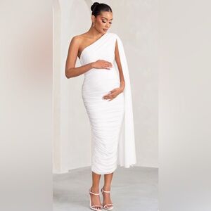 Club L London One-Shoulder White Draped Maternity Dress
